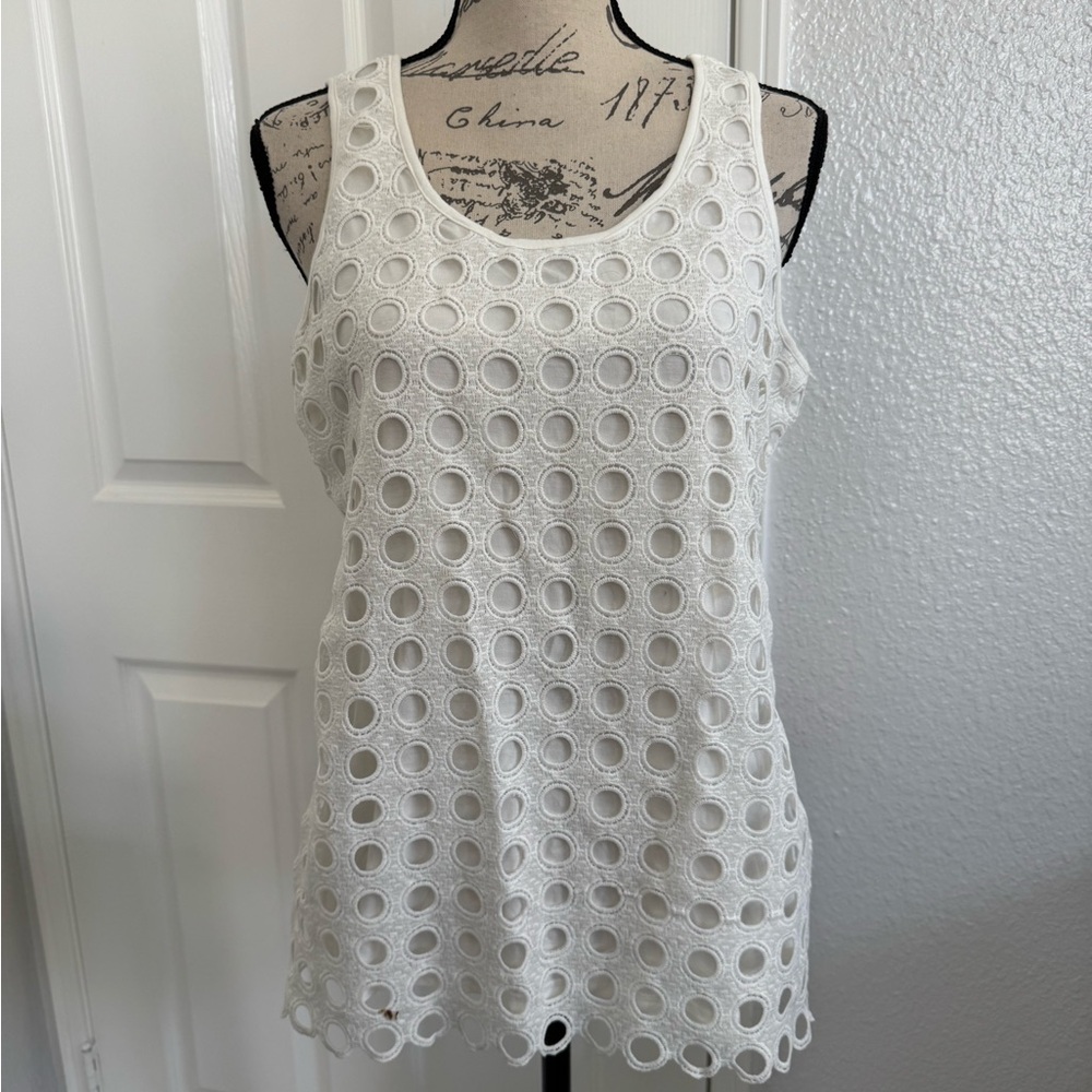 White Sleeveless Eyelet Top